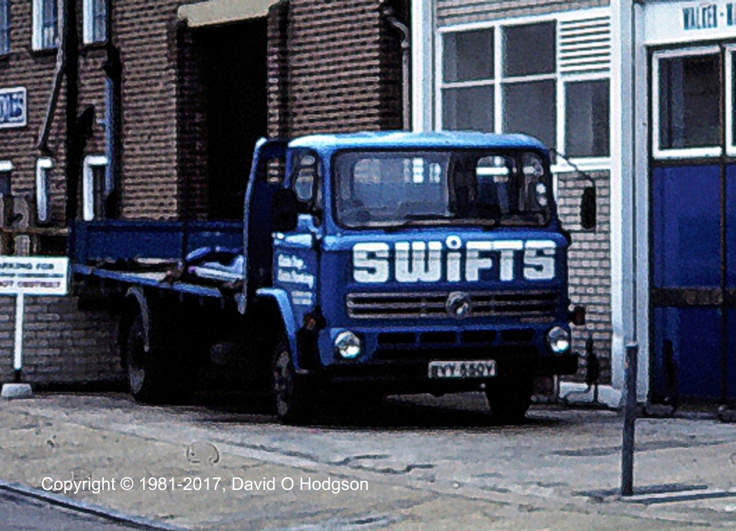Swifts of Scarborough vehicle parked at Richmond warehouse, 1981