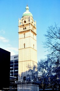 Queens Tower, Imperial College, in snow, 1981