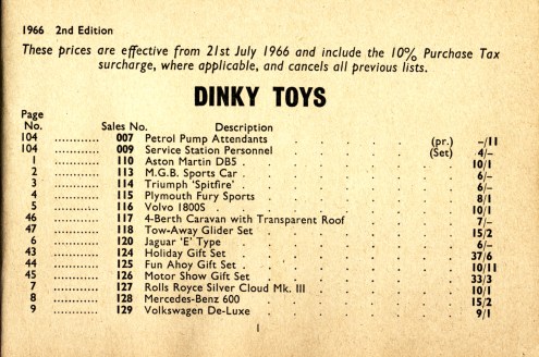 Dinky Toys 1966 Price List