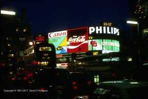Traffic in Piccadilly, London, Christmas 1981