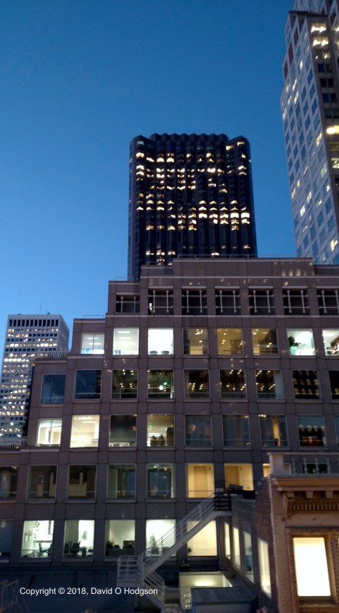 View of the Bank of America Building at Twilight